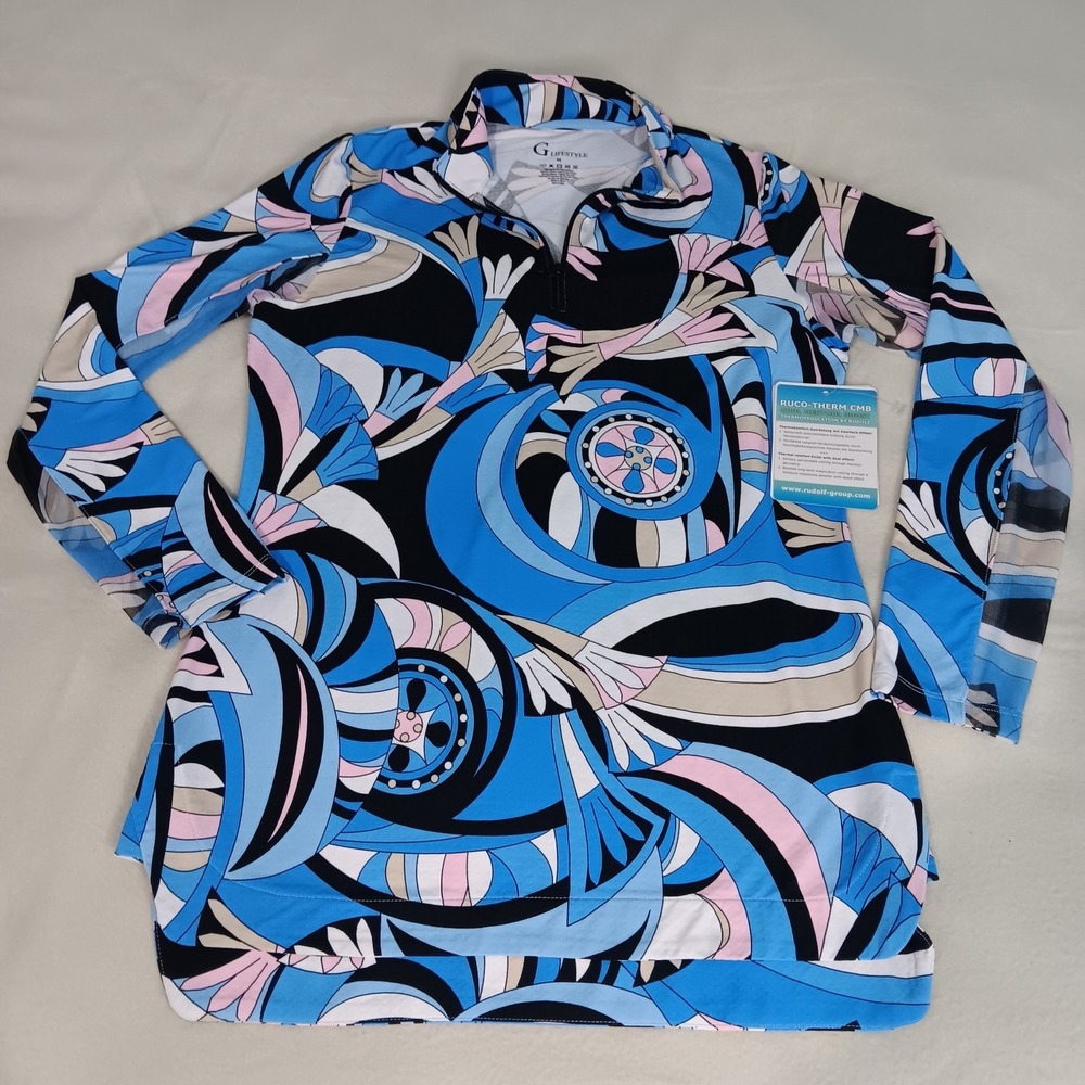G Lifestyle Top Womens Medium‎ Golf Quarter Zip Pullover Cooling Shirt Blue